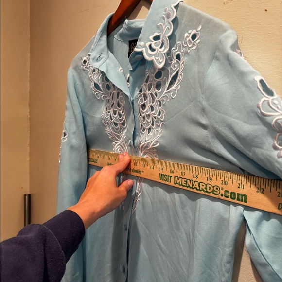 Bob Mackie Light Blue Wearable Art Shirt cut-out medium silk elegant western - Picture 11 of 14